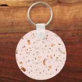 Roze Blush Terrazzo met gouden kopervlekken Sleutelhanger (Voorkant)