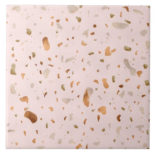 Roze Blush Terrazzo met gouden kopervlekken Tegeltje (Voorkant)