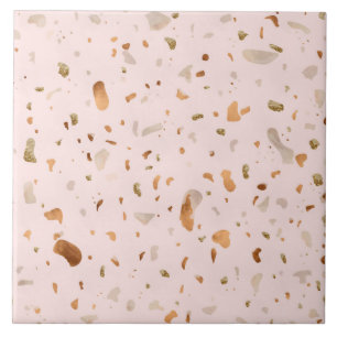 Roze Blush Terrazzo met gouden kopervlekken Tegeltje