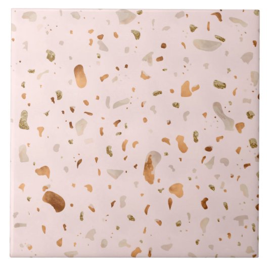 Roze Blush Terrazzo met gouden kopervlekken Tegeltje (Voorkant)