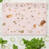 Roze Blush Terrazzo met gouden kopervlekken Theedoek (Gevouwen)