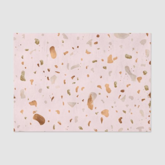 Roze Blush Terrazzo met gouden kopervlekken Tissuepapier (Voorkant)