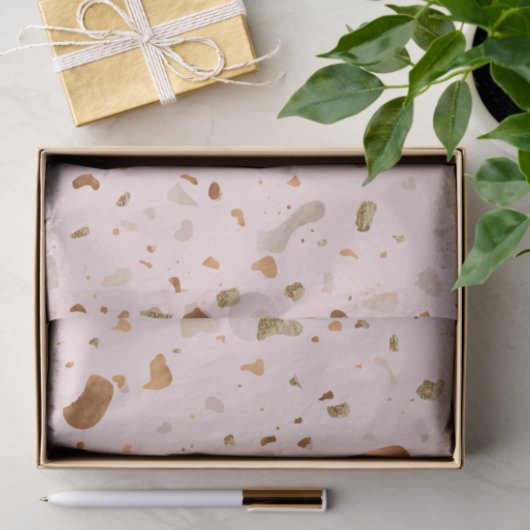 Roze Blush Terrazzo met gouden kopervlekken Tissuepapier (Geschenk)