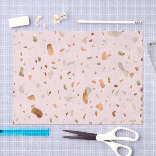 Roze Blush Terrazzo met gouden kopervlekken Tissuepapier (Craft)
