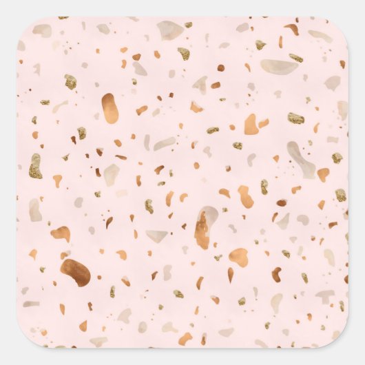 Roze Blush Terrazzo met gouden kopervlekken Vierkante Sticker (Voorkant)