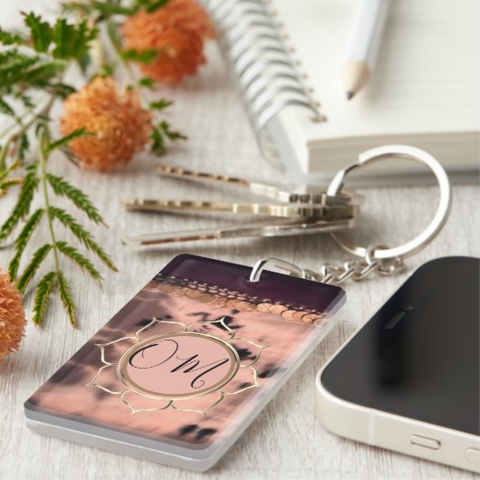 Roze Blush Tie Dye OM Lotus Sleutelhanger (Voorkant Rechts)