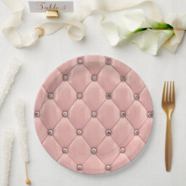 Roze blush Tufted Satin Elegant Papieren Bordje