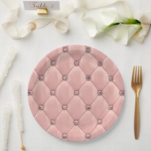 Roze blush Tufted Satin Elegant Papieren Bordje (Huwelijk)