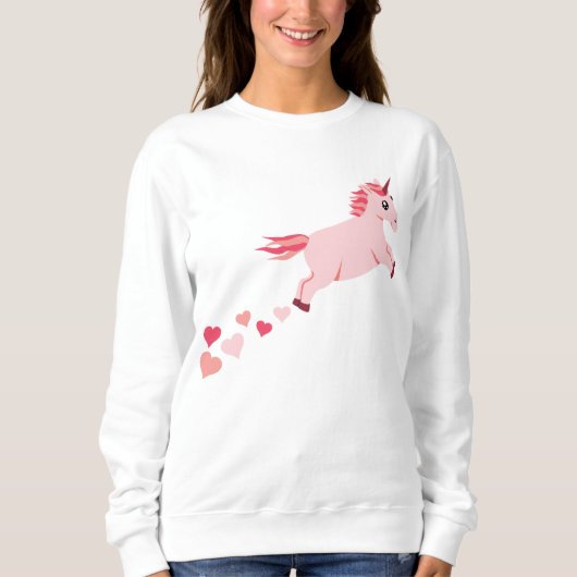 Roze Blush Unicorn Hearts Sweatshirt (Voorkant)