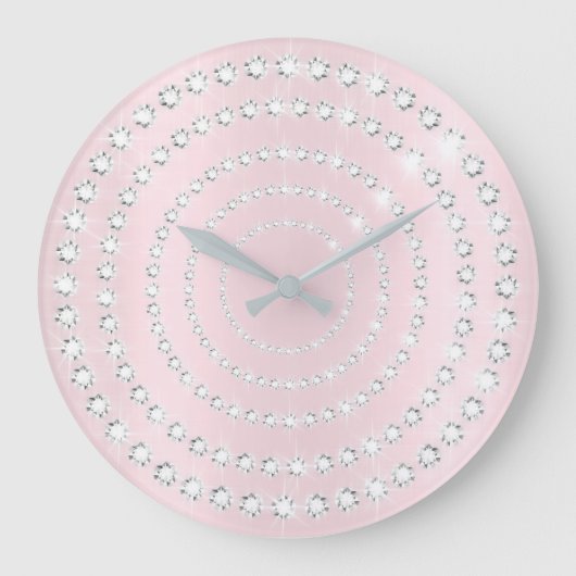 Roze Blush Vip grijze zilver Diamond Infinity Cirk Grote Klok (Voorkant)