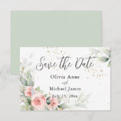 Roze Blush Watercolor Rozen Bewaar de Datum Save The Date (Voorkant / Achterkant)