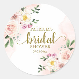 Roze Blush Waterverf Bloemachtige Bruiloftsborrel Ronde Sticker
