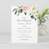 Roze Blush Waterverf Bloemen Bruiloft Kaart (Staand voorkant)