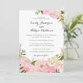Roze Blush Waterverf Bloemen Bruiloftsinvitaties Kaart (Staand voorkant)