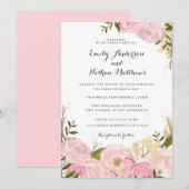 Roze Blush Waterverf Bloemen Bruiloftsinvitaties Kaart (Voorkant / Achterkant)