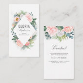 Roze Blush Waterverf Bloemen en groen Lijst Visitekaartje (Voorkant / Achterkant)