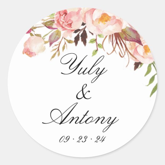 Roze Blush Waterverf Bloemen Envelope Zegel (Voorkant)