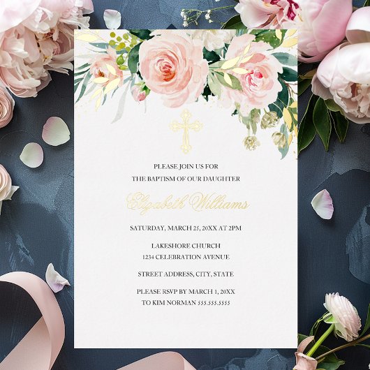 Roze Blush Waterverf Bloemen Meisje Dop Folie Uitnodiging