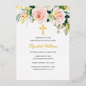 Roze Blush Waterverf Bloemen Meisje Dop Folie Uitnodiging (Voorkant)