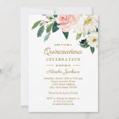 Roze Blush Waterverf Bloemen Quinceanera Kaart (Voorkant)