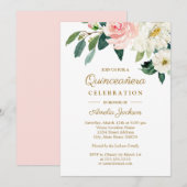 Roze Blush Waterverf Bloemen Quinceanera Kaart (Voorkant / Achterkant)