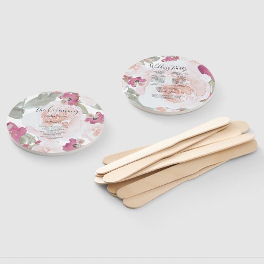 Roze Blush Waterverf Bloemen Trouwprogramma Handwaaier (Niet-gemonteerd)