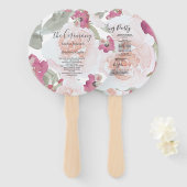 Roze Blush Waterverf Bloemen Trouwprogramma Handwaaier (Voorkant en achterkant)