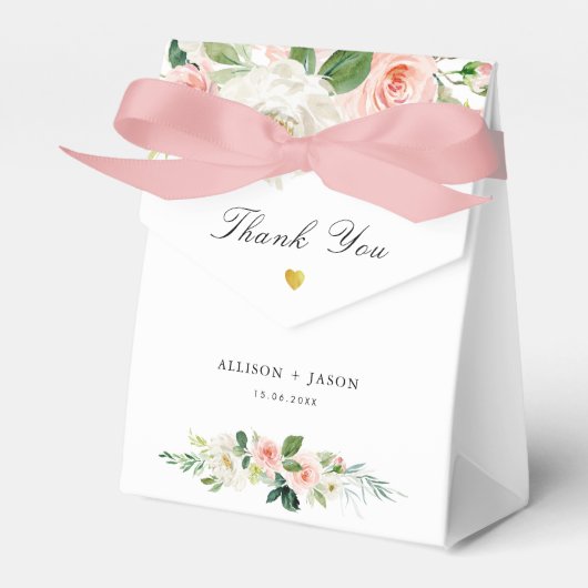 Roze blush waterverf bloemenbruiloft bedankdoosjes (Voorkant Zijde)