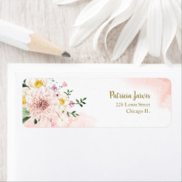 Roze Blush waterverf bloemmotief Etiket