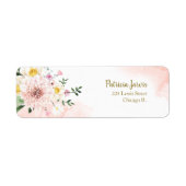 Roze Blush waterverf bloemmotief Etiket (Voorkant)