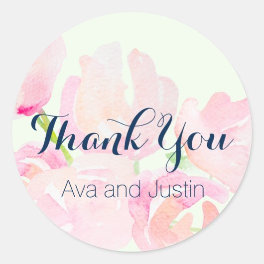 Roze Blush Waterverf Blooms Dank u Seal Ronde Sticker (Voorkant)