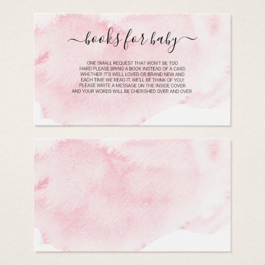 Roze Blush Waterverf Book Request for Baby shower Visitekaartje (Voorkant /achterkant)