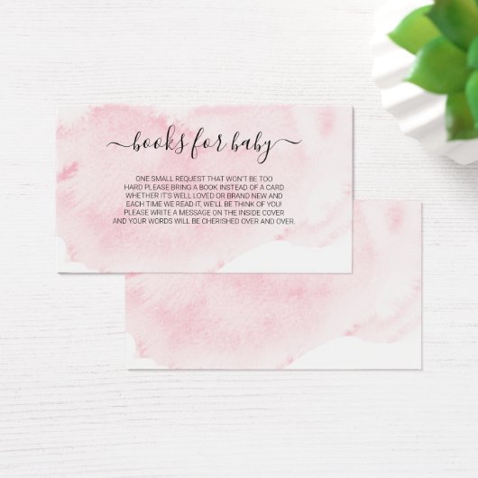Roze Blush Waterverf Book Request for Baby shower Visitekaartje (Bureau)