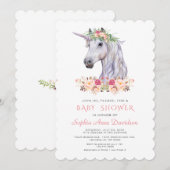 Roze Blush Waterverf Eenhoorn Meisje Baby Shower Kaart (Voorkant / Achterkant)