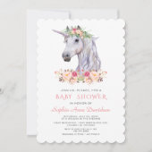 Roze Blush Waterverf Eenhoorn Meisje Baby Shower Kaart (Voorkant)