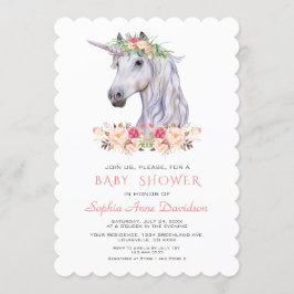 Roze Blush Waterverf Eenhoorn Meisje Baby Shower Kaart