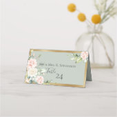Roze Blush Waterverf Elegant Script Green Plaatskaartje (Achterkant)
