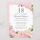 Roze Blush Waterverf Floral 18th Birthday Invite Kaart<br><div class="desc">Floral Birthday-uitnodigingen in de Little Bayleigh Store.</div>