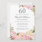 Roze Blush Waterverf Floral 60th Birthday Invite Kaart (Voorkant)