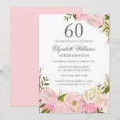 Roze Blush Waterverf Floral 60th Birthday Invite Kaart (Voorkant / Achterkant)