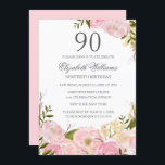 Roze Blush Waterverf Floral 90th Birthday Invite Kaart<br><div class="desc">Floral Birthday-uitnodigingen in de Little Bayleigh Store.</div>