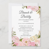 Roze Blush Waterverf Floral Brunch en Bubbly Kaart (Voorkant)