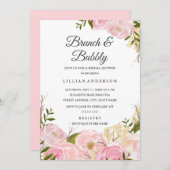 Roze Blush Waterverf Floral Brunch en Bubbly Kaart (Voorkant / Achterkant)