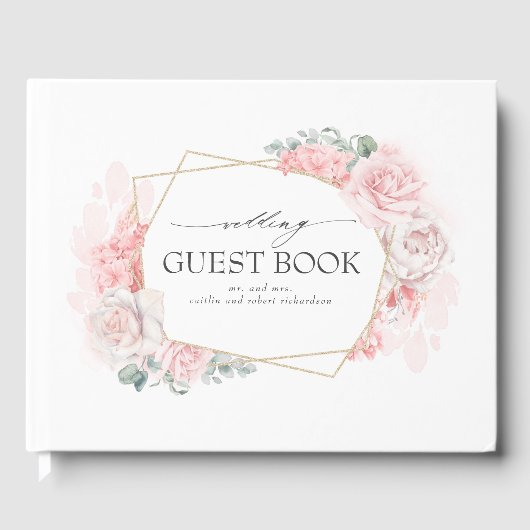 Roze Blush Waterverf Flowers Elegant Wedding Gastenboek (Voorkant)