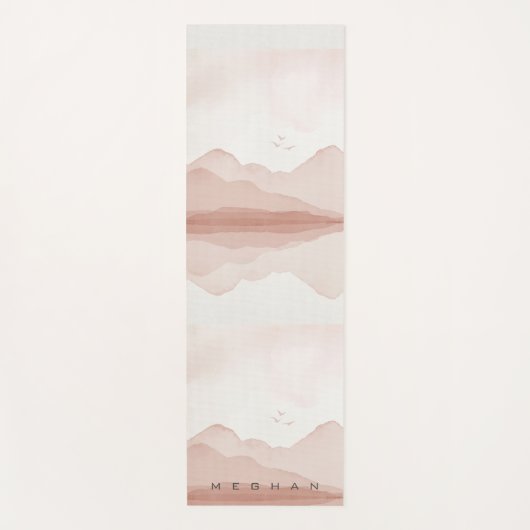 Roze Blush Waterverf Landschap Monogram Yogamat (Voorkant)