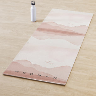 Roze Blush Waterverf Landschap Monogram Yogamat