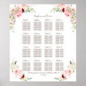 Roze Blush Waterverf Peony Wedding Seating Chart Poster (Voorkant)