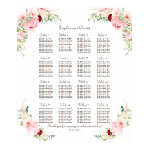 Roze Blush Waterverf Peony Wedding Seating Chart
