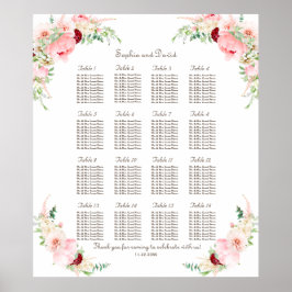 Roze Blush Waterverf Peony Wedding Seating Chart Poster