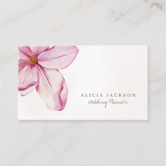 Roze blush waterverf petals trouwplanner visitekaartje (Voorkant)